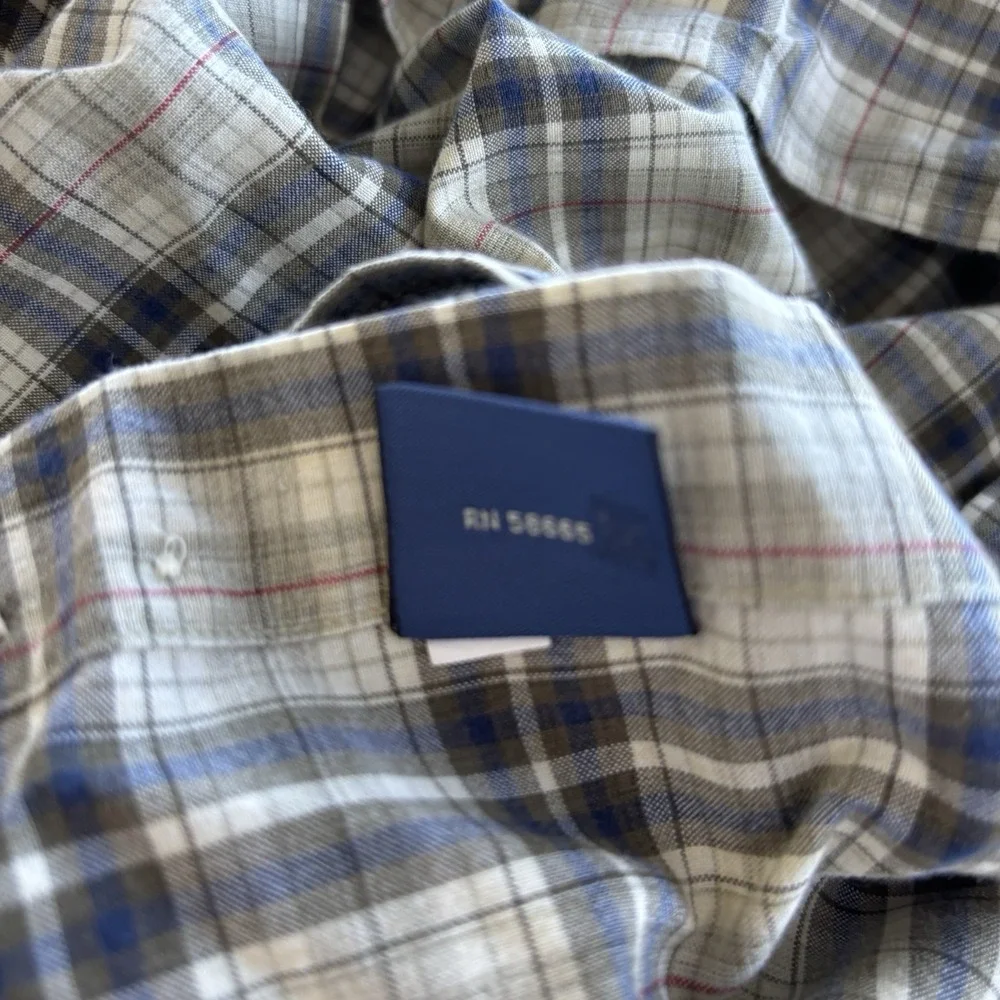 Faconnable Men's Plaid Button-Down Shirt Short Sleeve Cotton Size‎ L